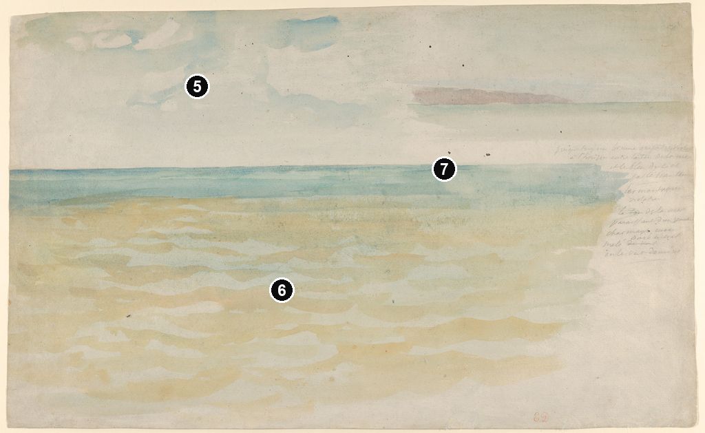 Annotated details from The Sea at Dieppe - Separate Watercolour Studies by Eugène Delacroix